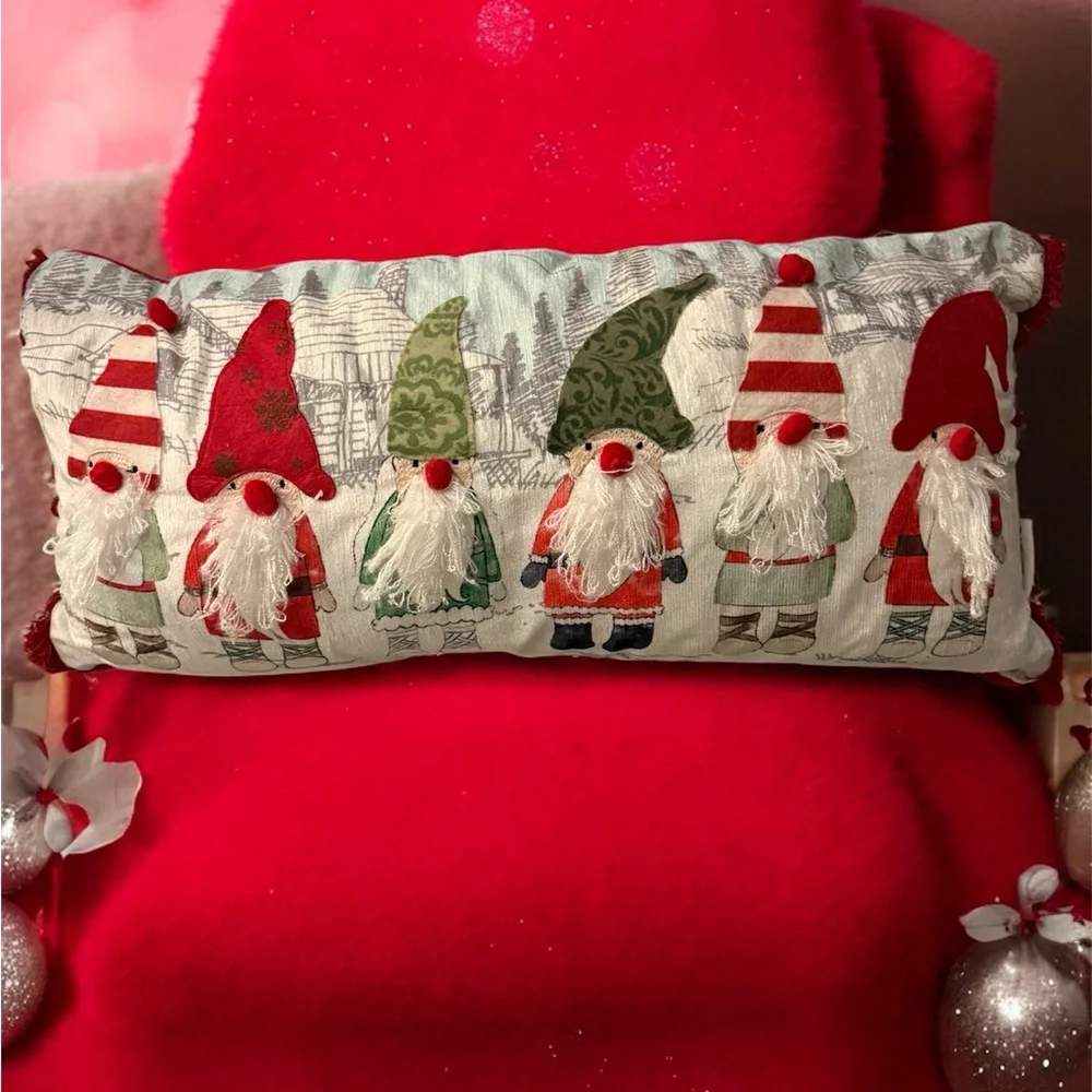 Festive Gnome Accent Pillow - Red, Green, White